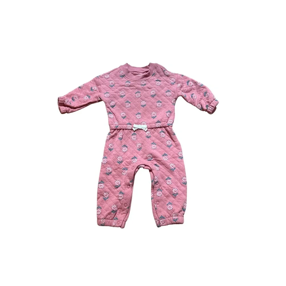 Carter's Jumpsuit Baby Pink New Quilted Floral‎ Bow One Piece SIZE 9m